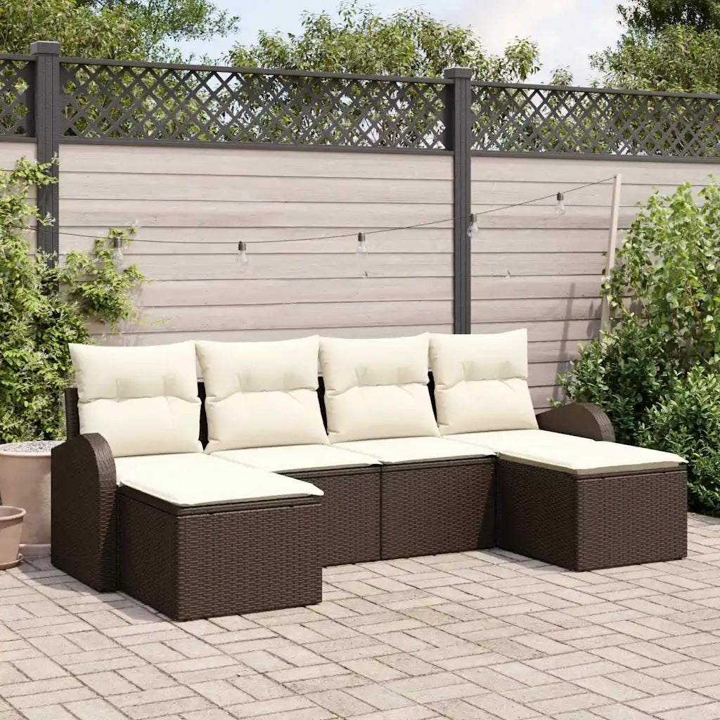 Set di divani con cuscino 6 pcs Marrone e bianco polyrattan