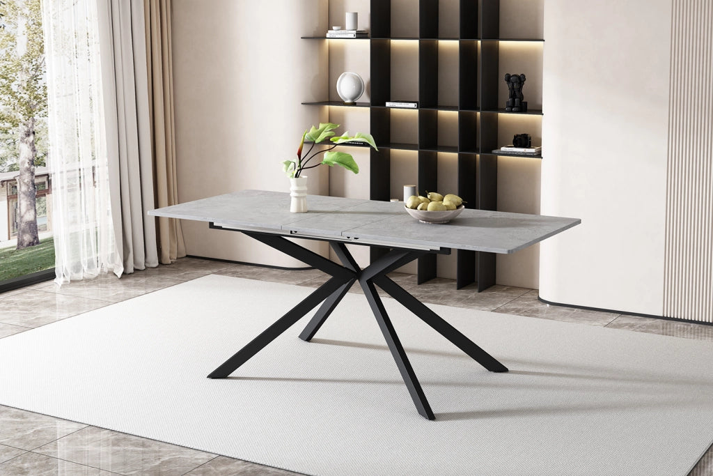 Tavolo allungabile rettangolare con piano in MDF e gambe incrociate in metallo nero e grigio 180 × 70 × 75.5 cm