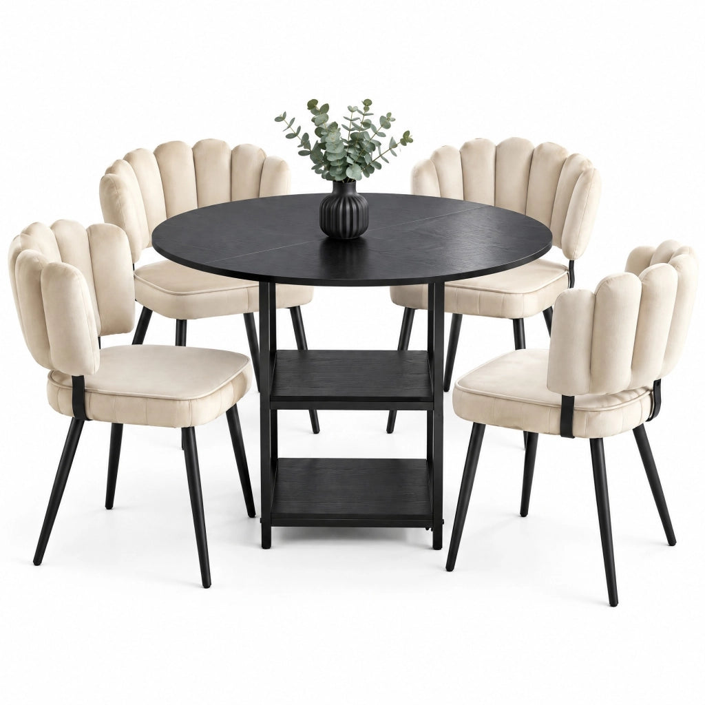 Set tavolo da pranzo rotondo Ø107 cm con 4 sedie in tessuto marrone chiaro HOMVRA