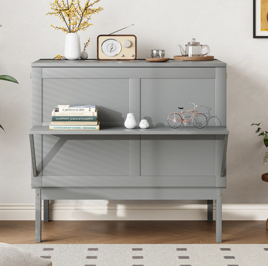 Letto a scomparsa 90x200 cm verticale con rete a doghe, color grigio