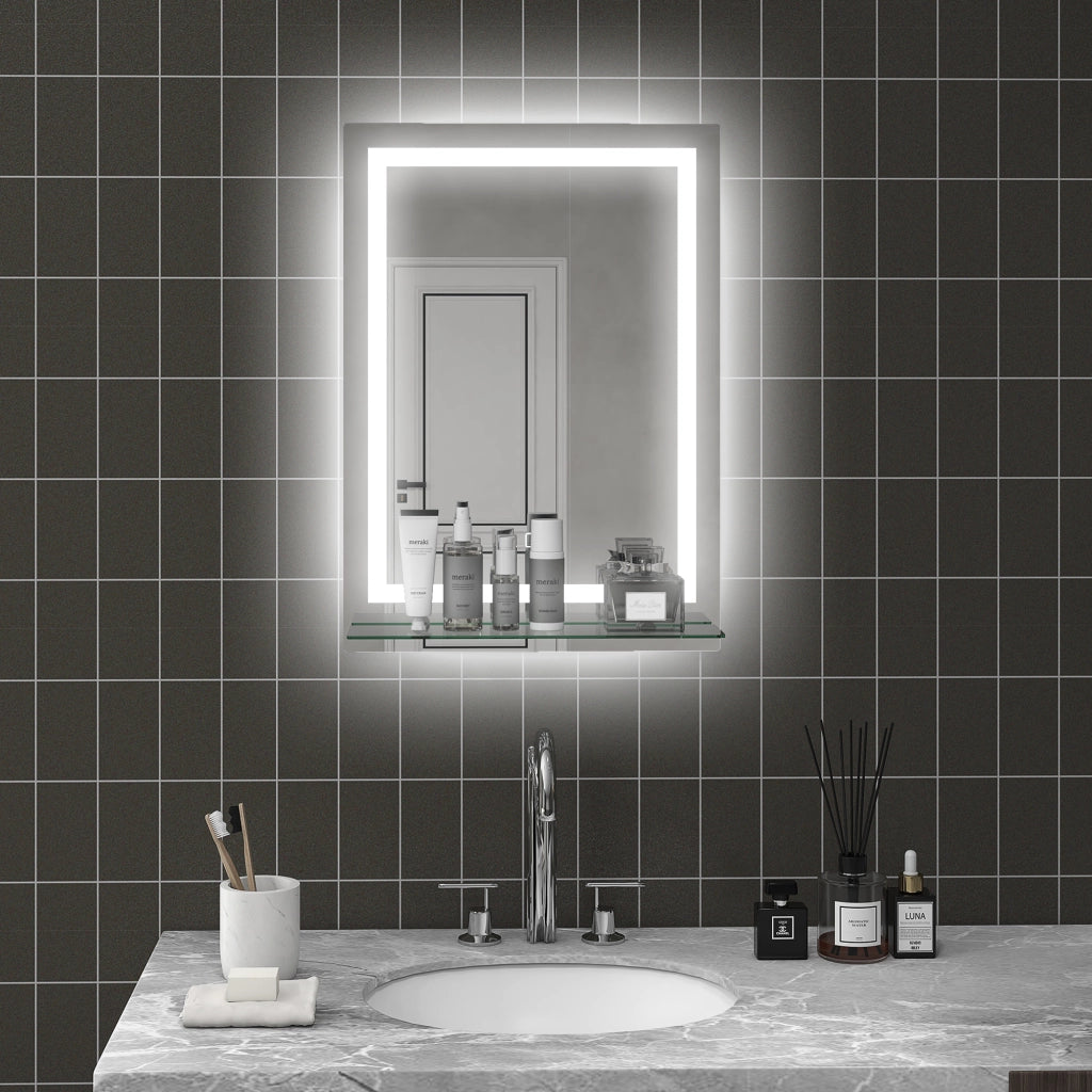 Specchio Bagno a LED con Mensola Vetro ¨C Zephmum ¨C Argento 50x12x70 cm