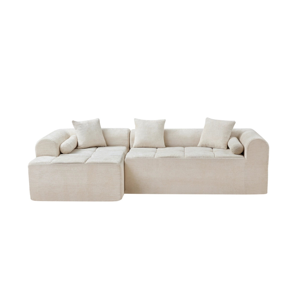 DIVANO Beige in Chenille con Imbottitura in Schiuma e Molle