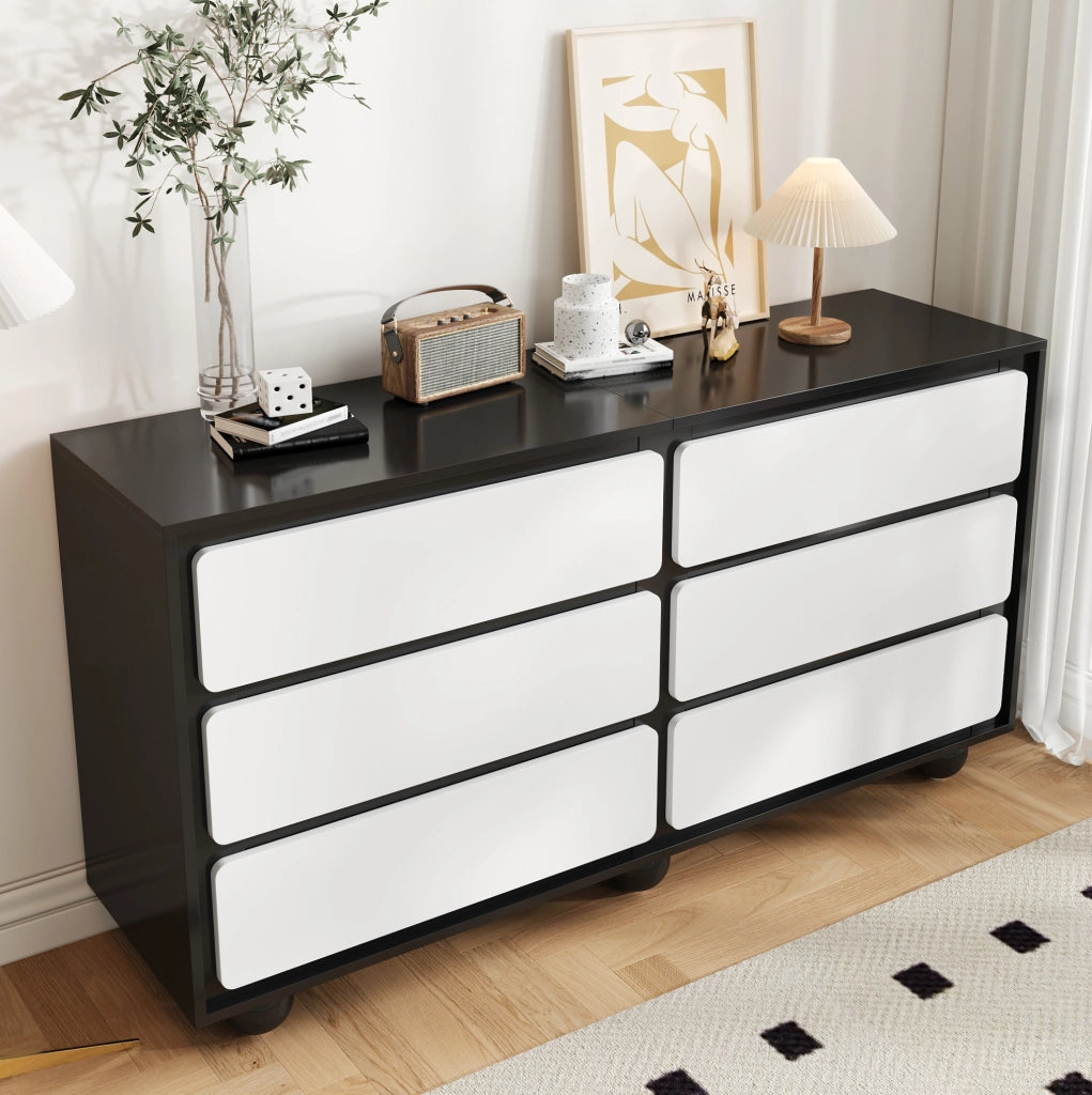 Cassettiera moderna 6 cassetti bianco e nero 140x38x74,5 cm