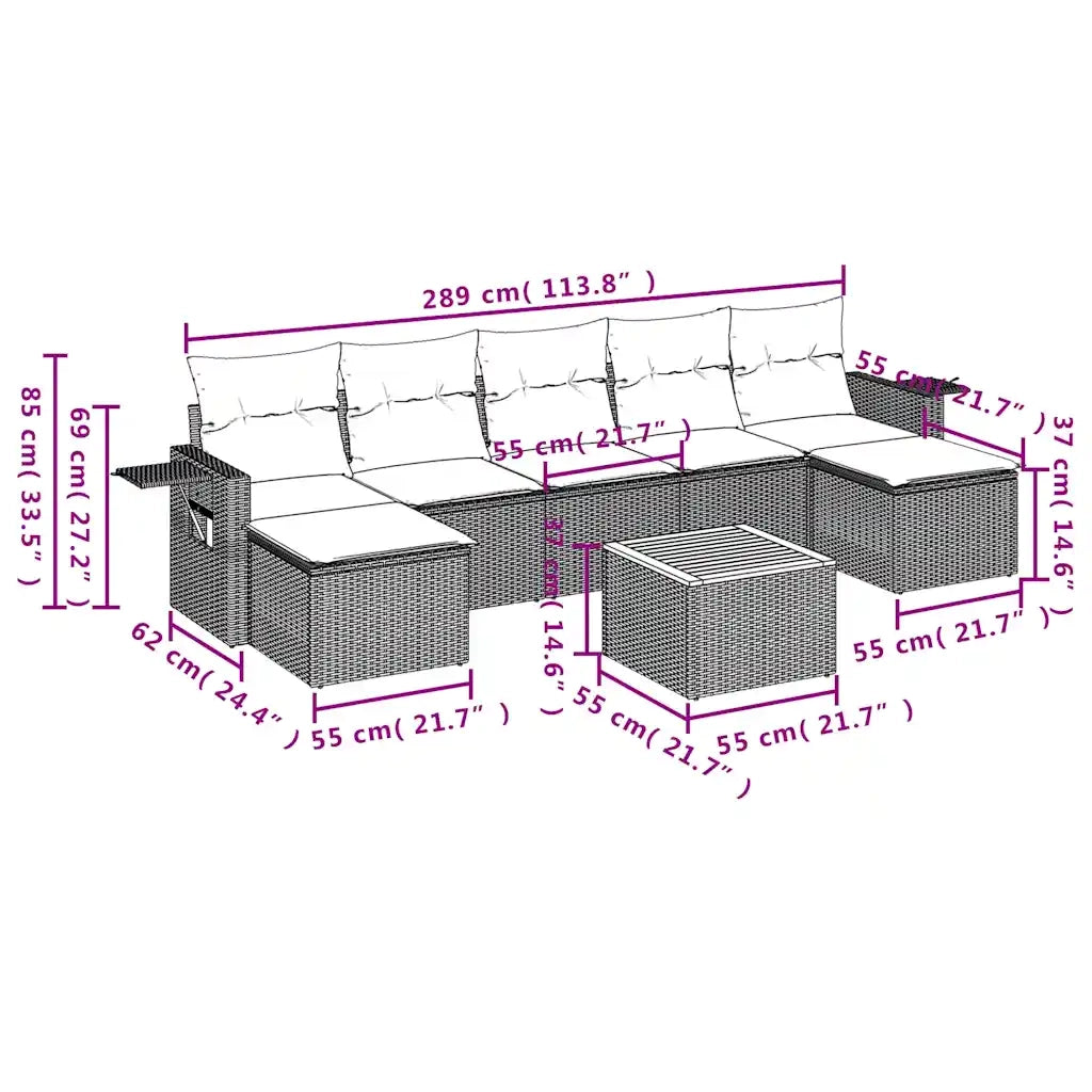 Set Divani da Giardino 8 pz con Cuscini Grigio in Polyrattan 3224696