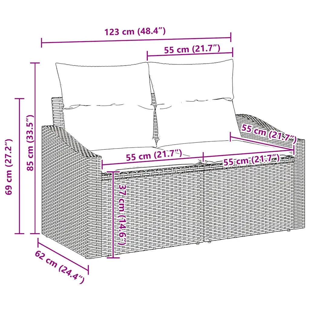 Set Divano da Giardino con cuscino 7 pcs Nero polyrattan 3347779