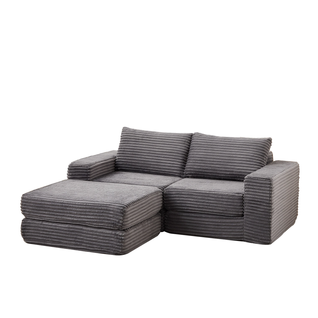 Divano letto modulare 2 in 1 con poggiapiedi rimovibile in velluto a coste grigio