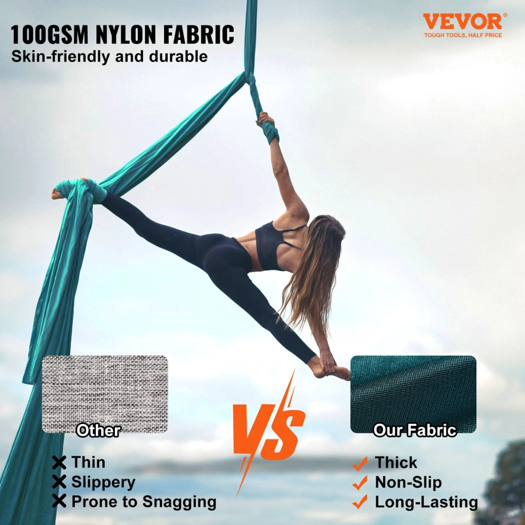 Kit amaca per yoga aerea YJ-0077-S1008 in nylon verde 8 x 2,8 m set completo robusto per casa