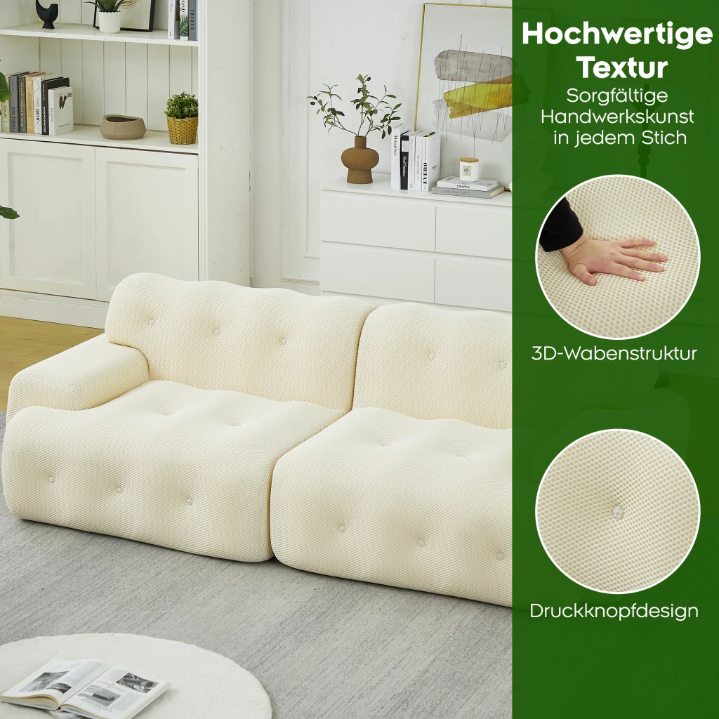 Divano 2 Posti Cloud con Braccioli Larghi ¨C MINIMAL ¨C Beige, Velluto, Chesterfield