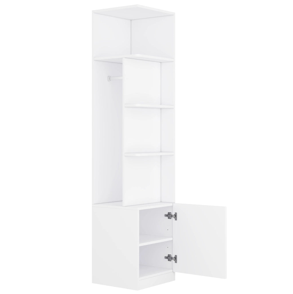 Armadio guardaroba bianco 135 x 45 x 200 cm con 2 appendiabiti; 2 cassetti e modulo laterale