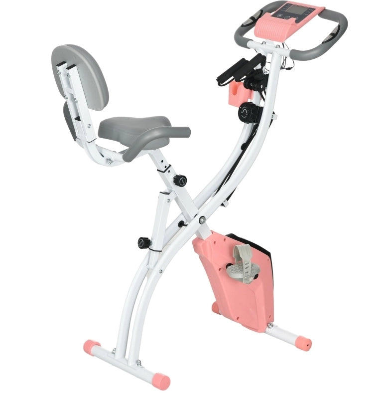 Cyclette pieghevole ULEVR 2 in 1 con cavi elastici, resistenza regolabile, display LCD e supporto telefono, rosa e bianco