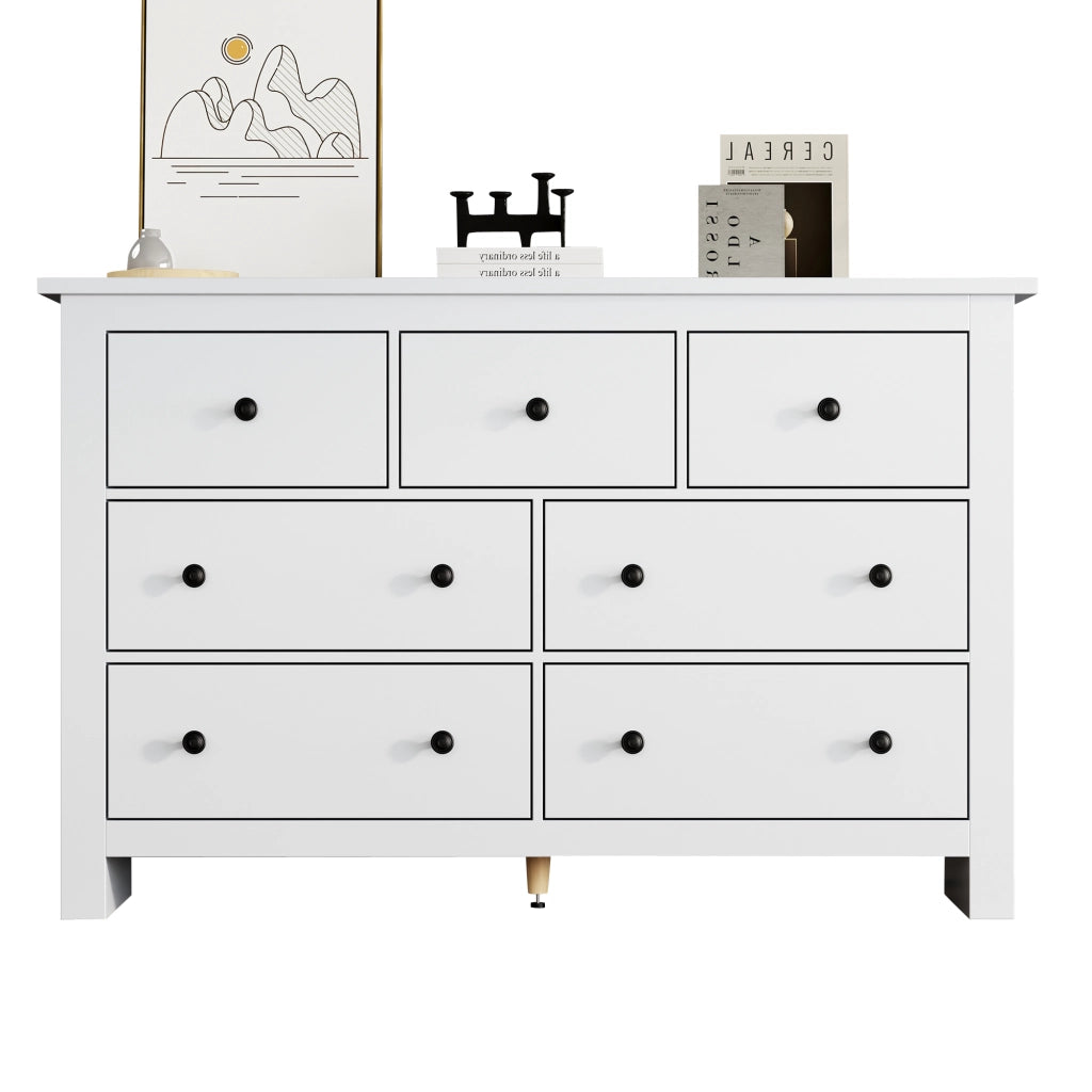 Credenza bianca moderna mobile buffet con 7 cassetti in truciolato 152x40x89 cm