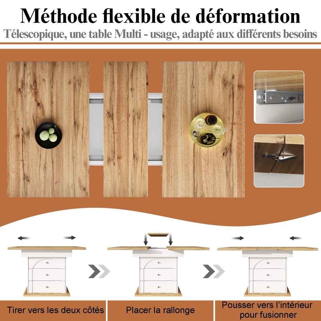 Tavolo allungabile con piano estensibile bilaterale e vano contenitore in MDF 110 × 80 × 75 cm
