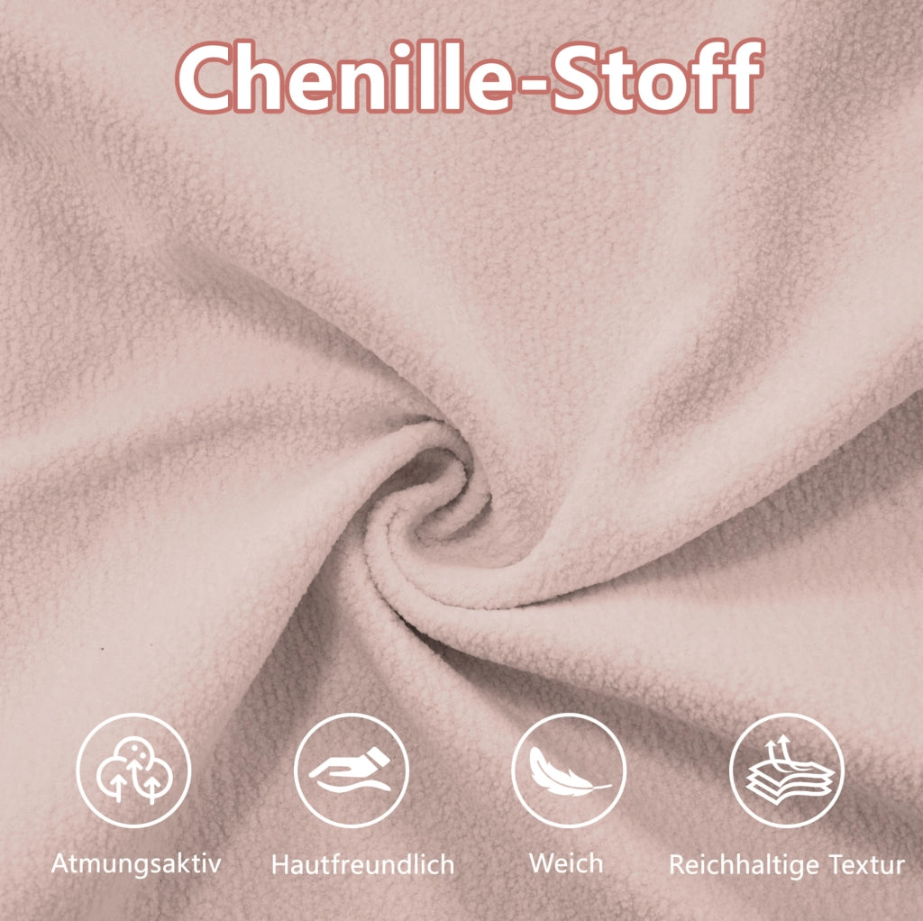 Divano modulare in ciniglia rosa con pouf mobili