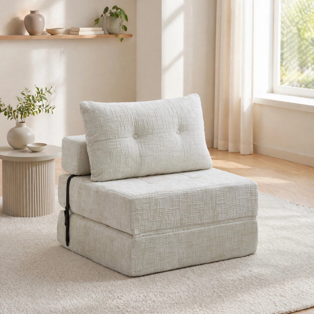 Divano letto pieghevole con cuscini; 79x180x18 cm; Chenille beige