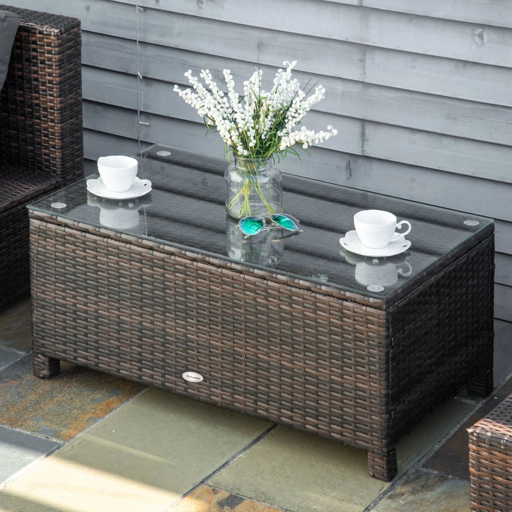 Tavolino da esterno ¨C zephmum ¨C legno di rattan, piano in vetro temperato, marrone, 85x50x39 cm