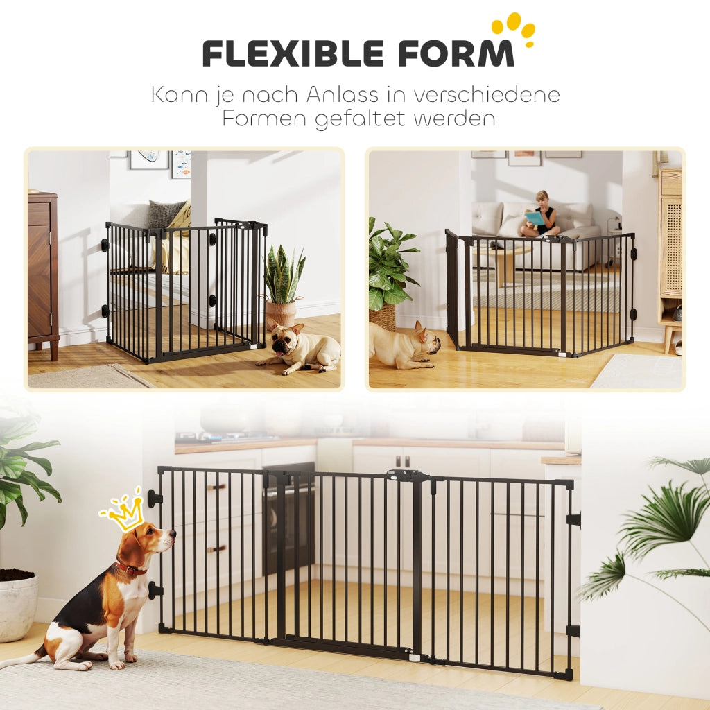 Cancello per Cani Regolabile 3 Ante ¨C Minimal ¨C Nero 202.5x76 cm
