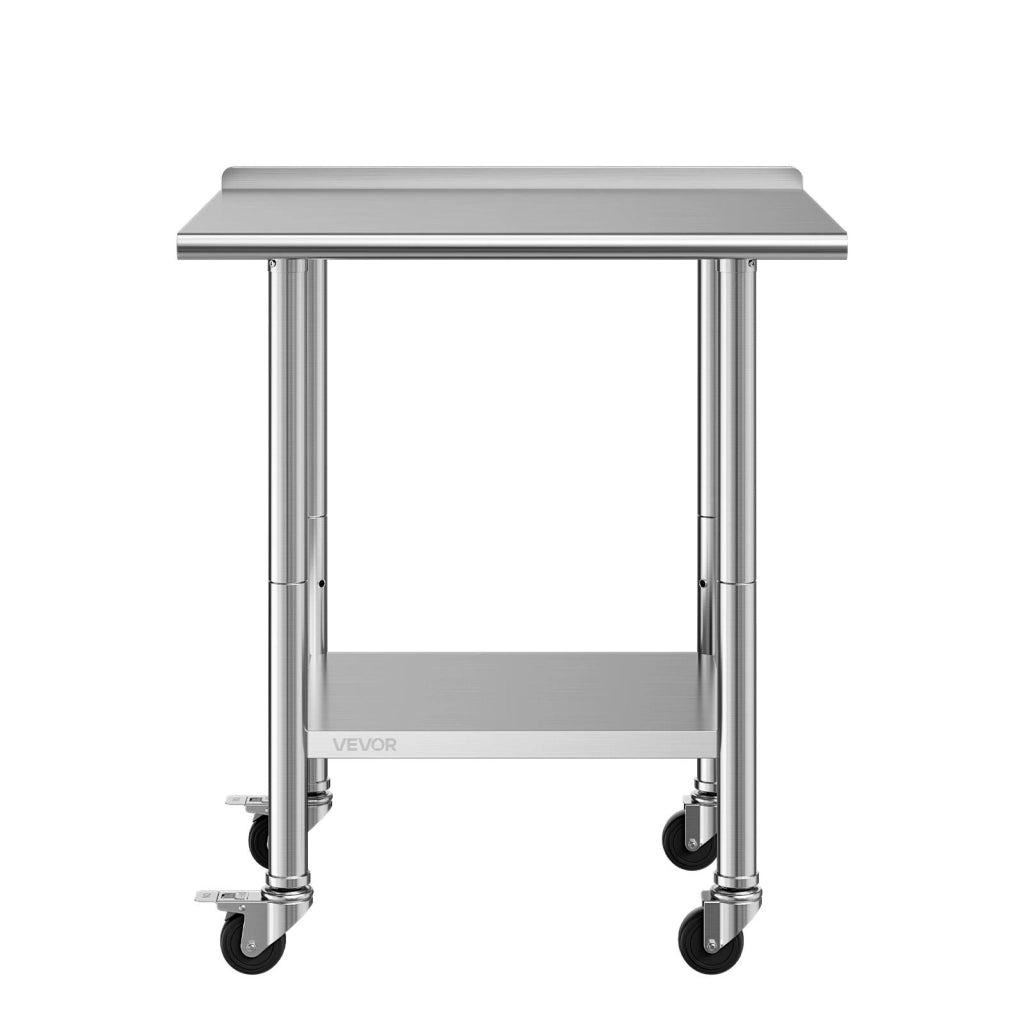 Tavolo da Lavoro in Acciaio Inox con Ruote 762 x 610 x 894 mm Carico 204 kg Tavolo per Cucina con Alzatina e Ripiano