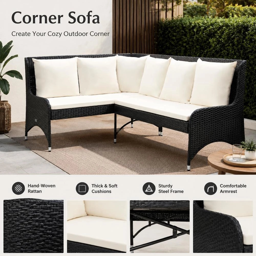 Garden Corner Sofa, 2-piece, Poly Rattan, Black