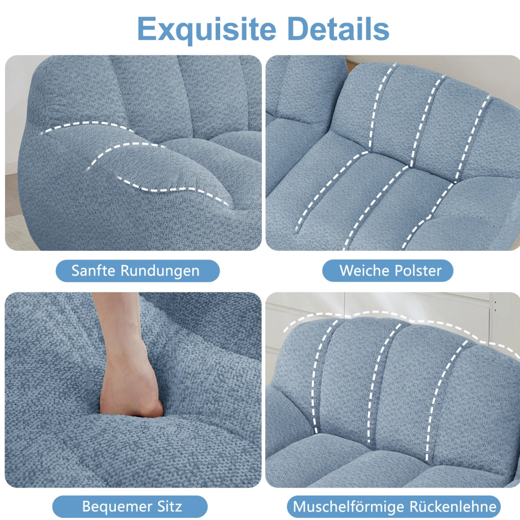Divano modulare blu 210x165x79 cm con 2 pouf, senza montaggio