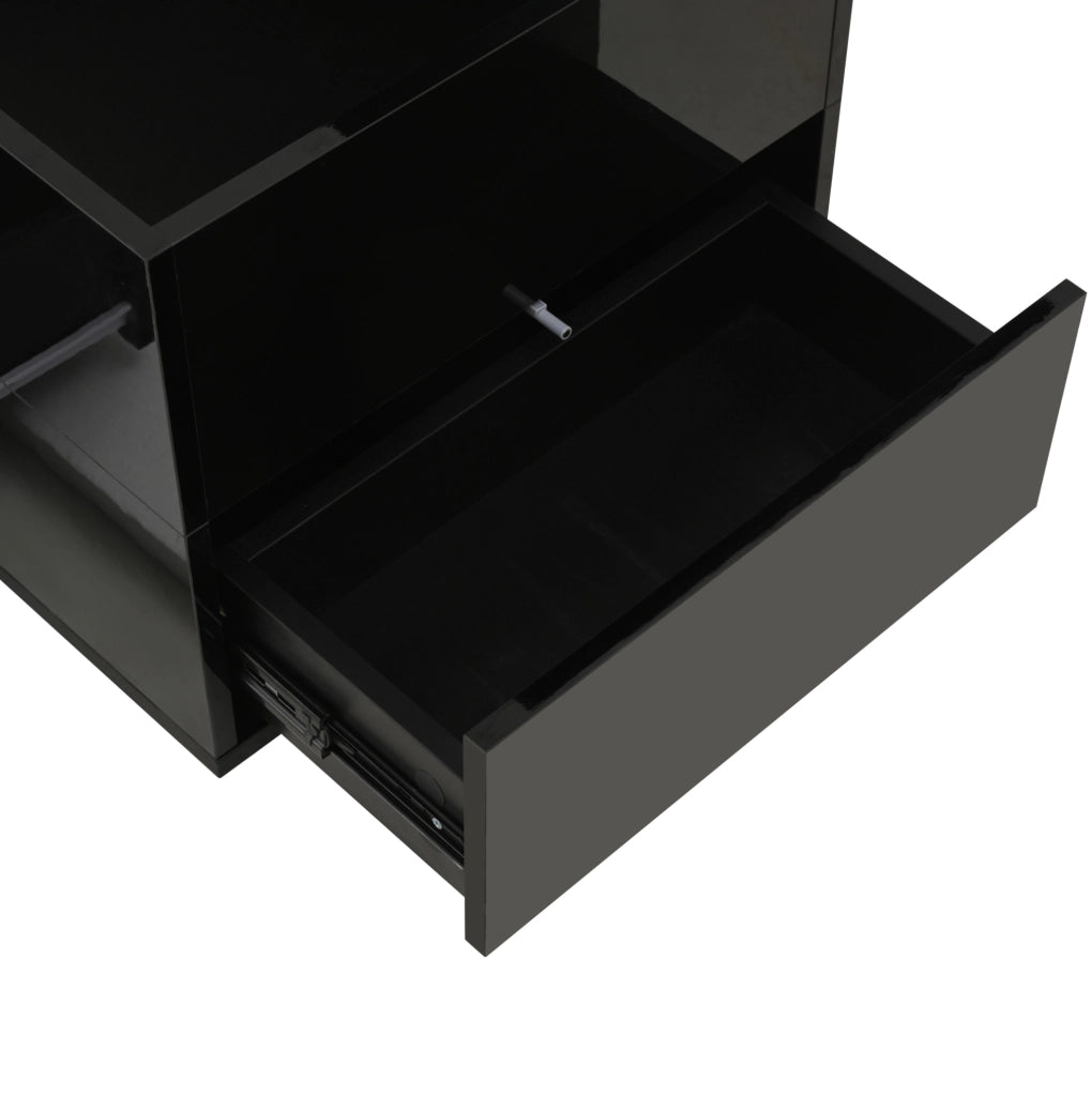 Tavolino da caff¨¨ elevabile 100x50 cm con LED, 2 cassetti e 2 sgabelli nero