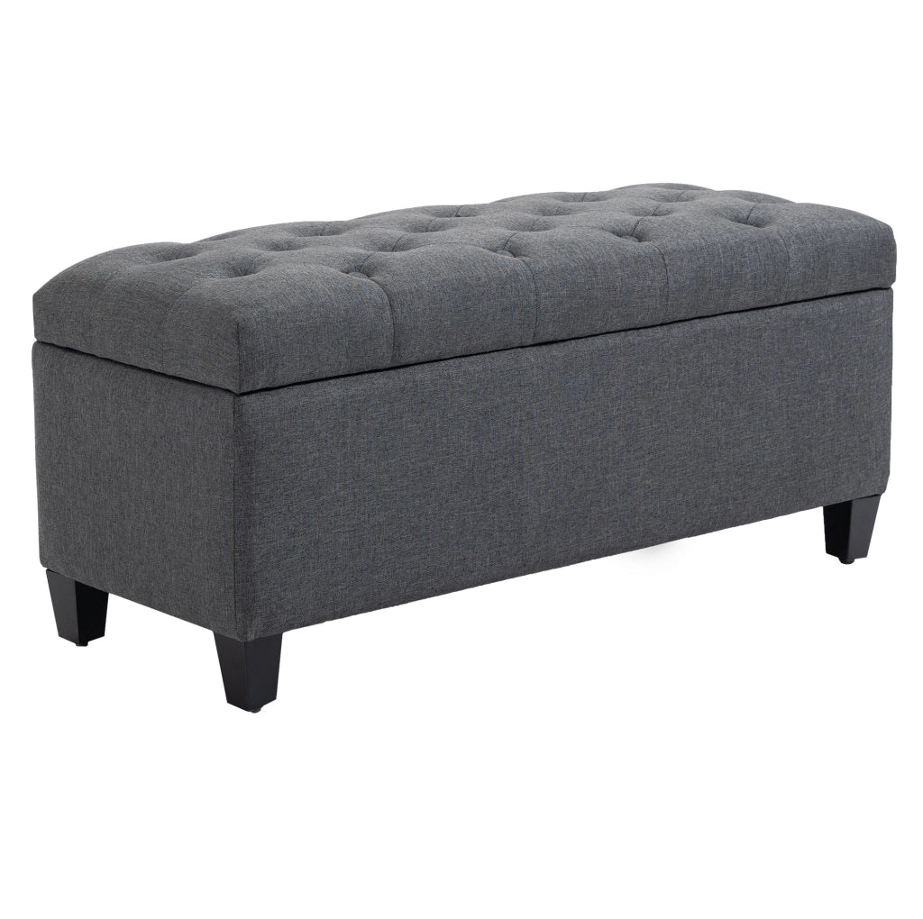 Panca contenitore imbottita 100x40x44 cm in poliestere lino e legno di gomma grigio scuro
