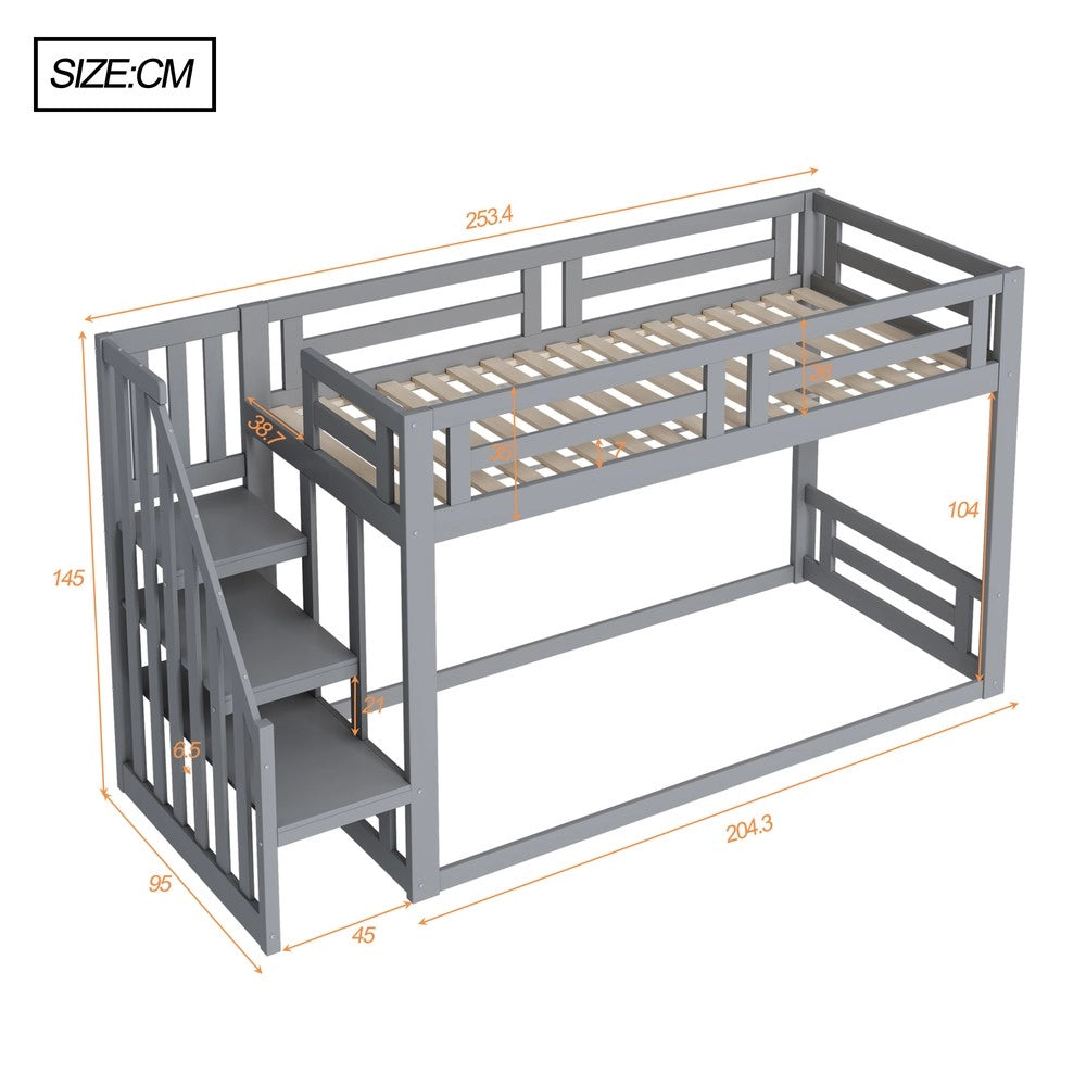 Letto a castello singolo ¨C Minimal ¨C grigio 90x200cm legno massello pino con rete a doghe