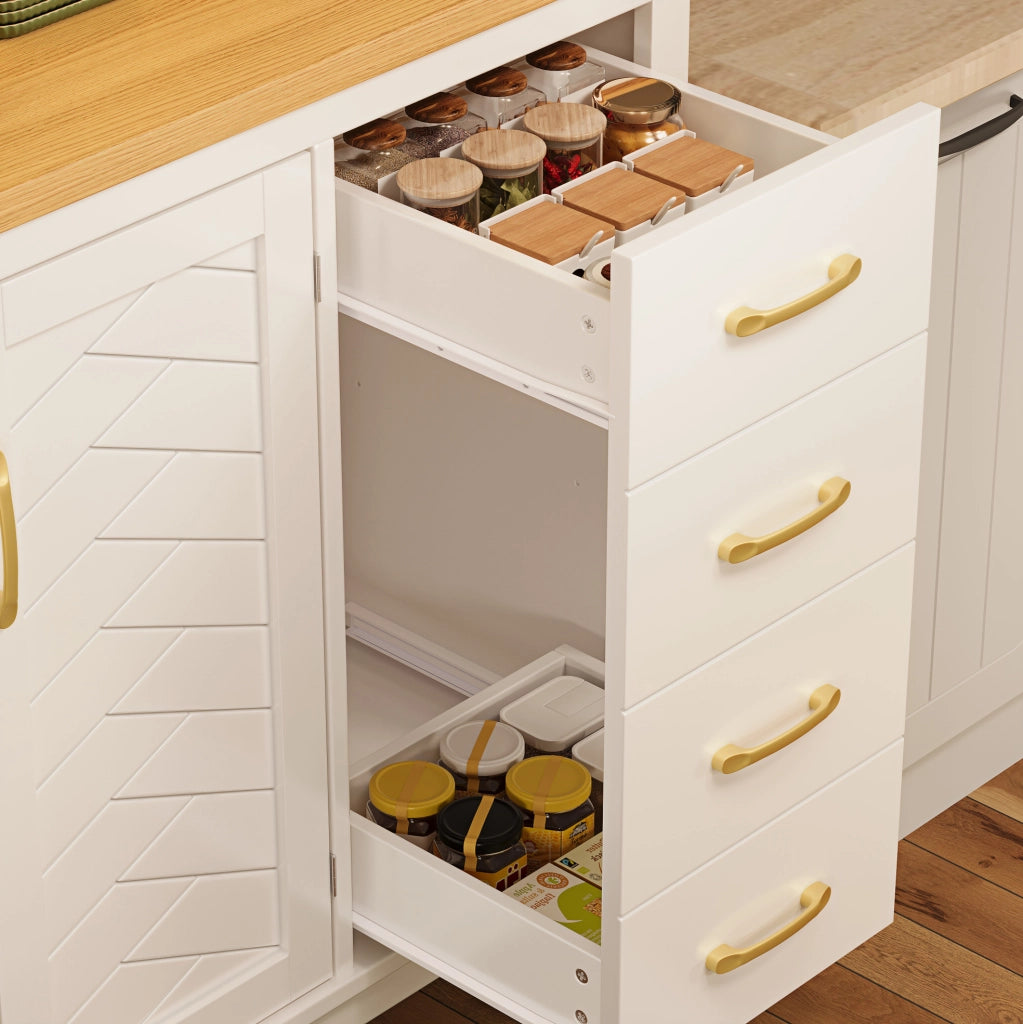 Buffet bianco in MDF con 4 porte, LED integrati e supporti per bevande, 105,5x40x180 cm