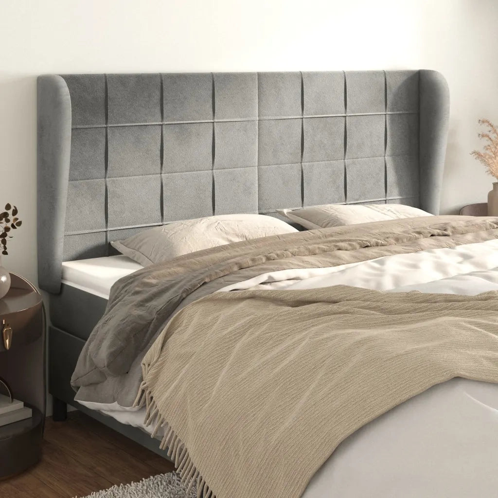 Testiera | Testata ad Orecchio Grigio Chiaro 203x23x118/128 cm in Velluto