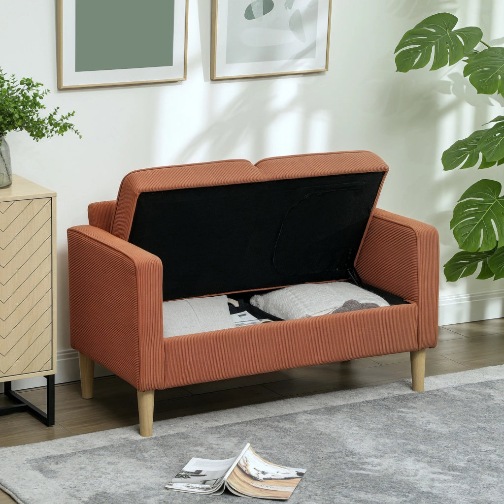 Divano 2 posti con vano contenitore, arancione, 117x63x79 cm