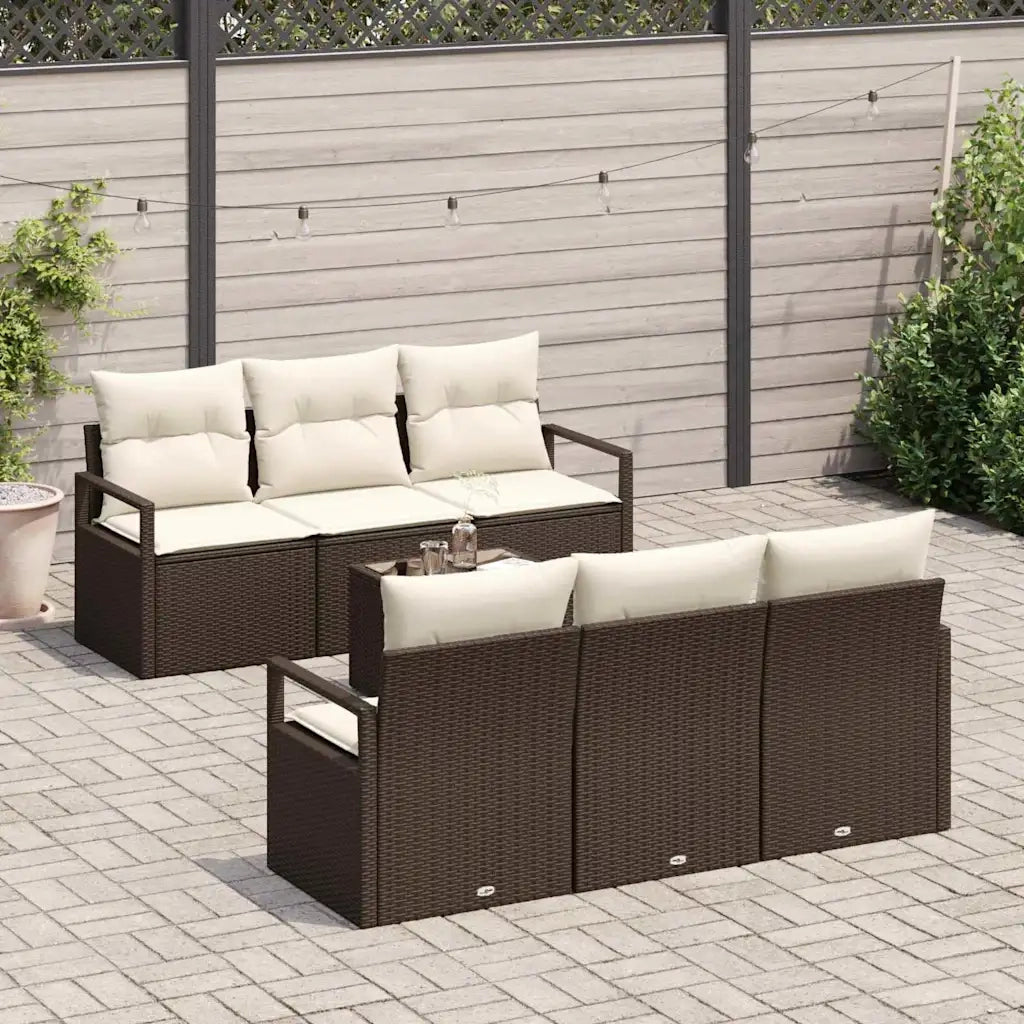 Set Divano da Giardino 7 pcs Marrone e Crema polyrattan