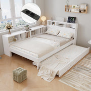 Letto 120x200 con secondo letto estraibile 90x190 in pino e MDF bianco; con scaffale e ricarica per cameretta