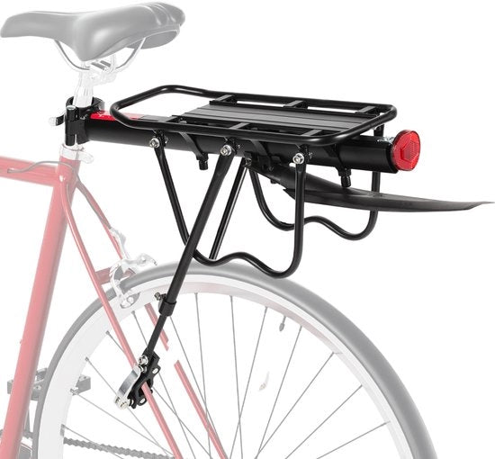 Portaoggetti bicicletta universale 50 kg – Portaoggetti posteriore con riflettori e spalliera – Alluminio Nero
