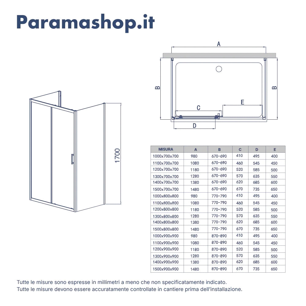 Box doccia 3 lati cromato 80x100x80cm vetro 6mm trasparente con porta scorrevole e doppia parete fissa h170cm | Sicily