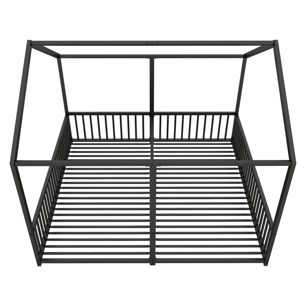 Letto a castello per bambini 90×200 cm 2 posti con scala; barriere e struttura a casetta; senza materasso; nero