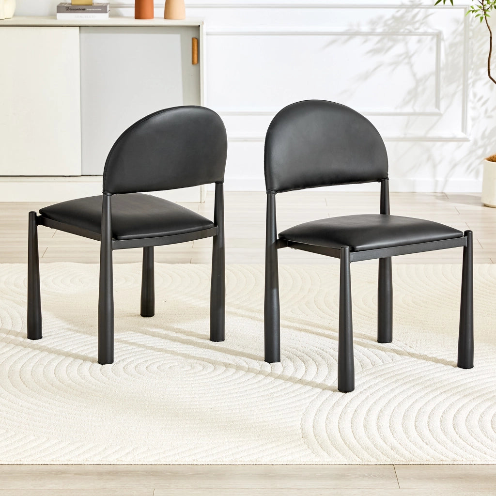 Sedia da pranzo moderna in similpelle PU nera con schienale semicircolare 80 cm
