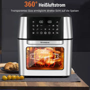 Friggitrice ad aria 12 L nera in ABS e PC, 12 funzioni con accessori