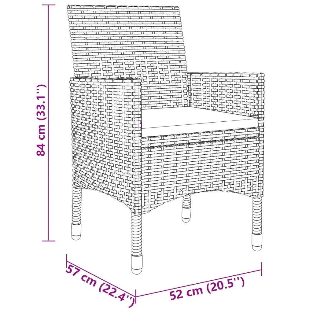 Set da Pranzo per Giardino 3 pz | Set Salotto da Giardino in Polyrattan Nero