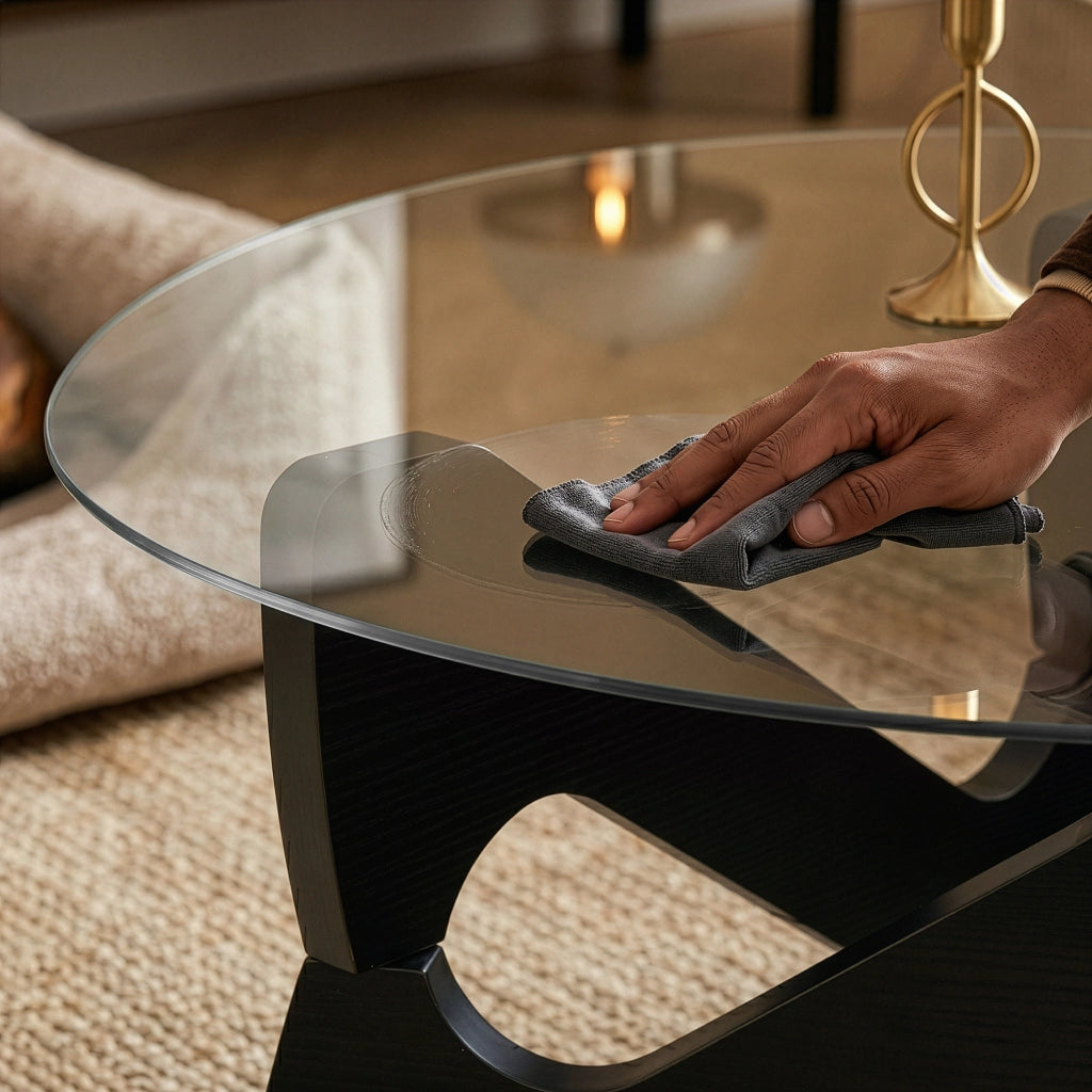 Tavolino da Caffè Reypio con Piano Rotondo in Vetro Fumé (ØxA) 70 x 35 cm - Nero/Grigio [en.casa]