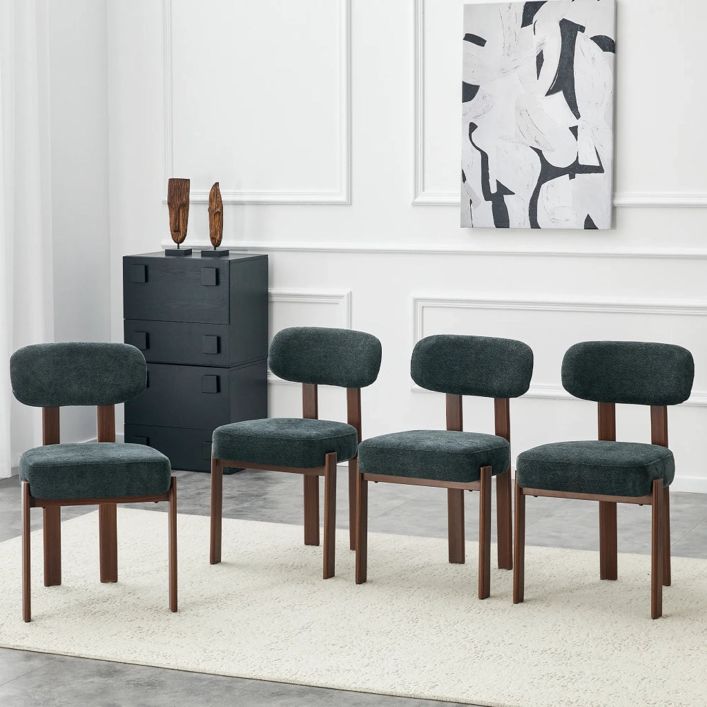 Set 4 sedie da pranzo stile moderno metà XX sec., in lino con schienale curvo e imbottitura spessa, design rustico per cucina