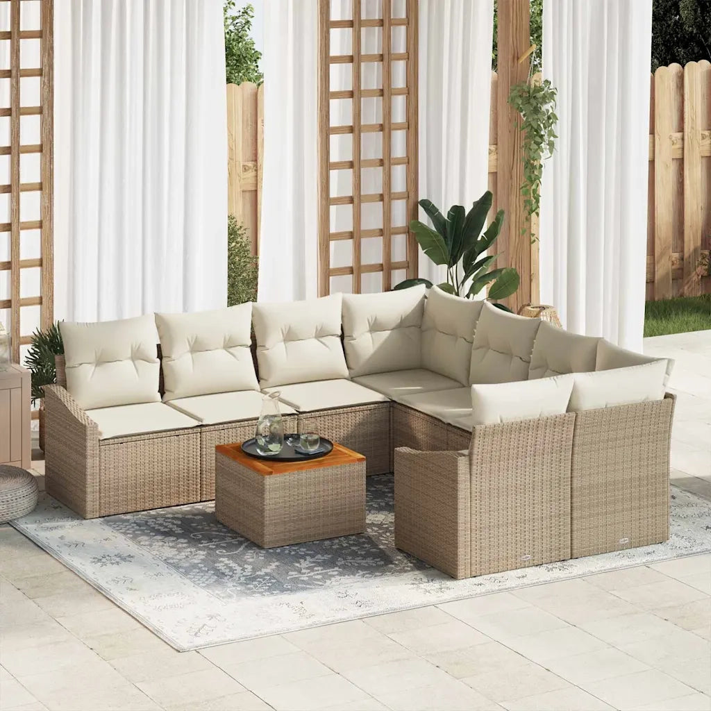 Set Divano da Giardino con cuscino 9 pcs Beige polyrattan