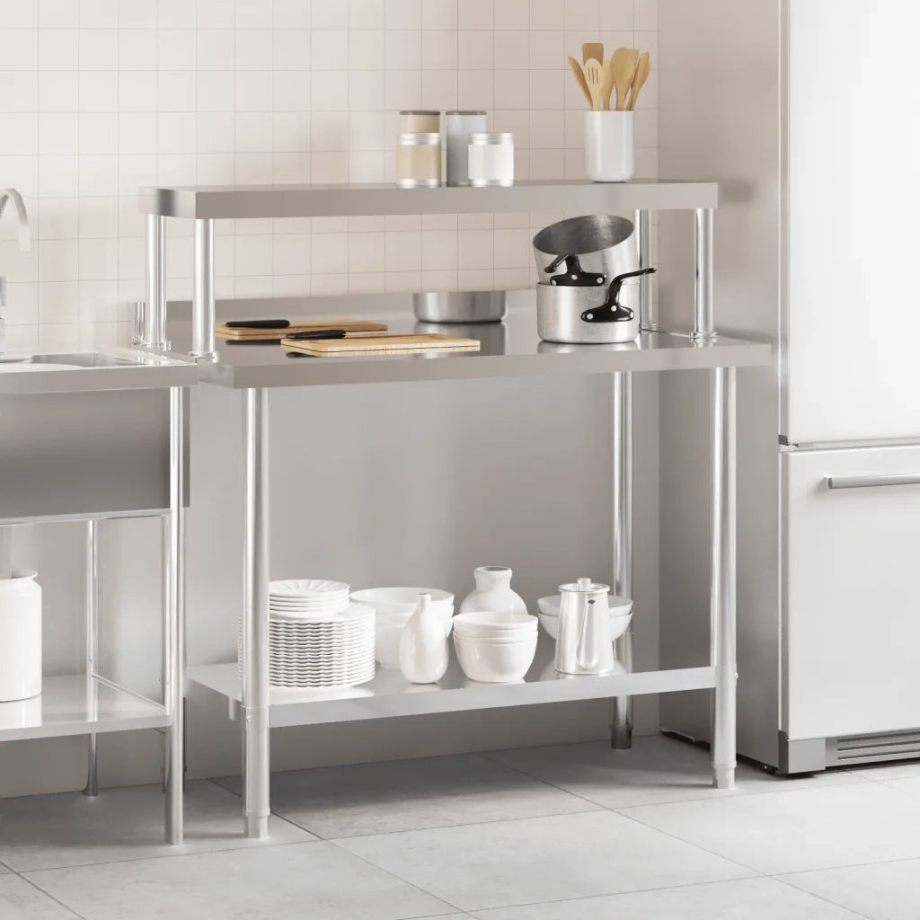 Tavolo Lavoro Cucina con Ripiano 110x55x120 cm Acciaio Inox 3208896