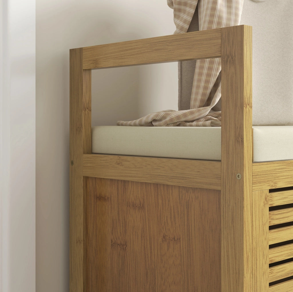 Panca porta scarpe in bambù con vano a ribalta e mensola, 100x40x60 cm, per ingresso e corridoio