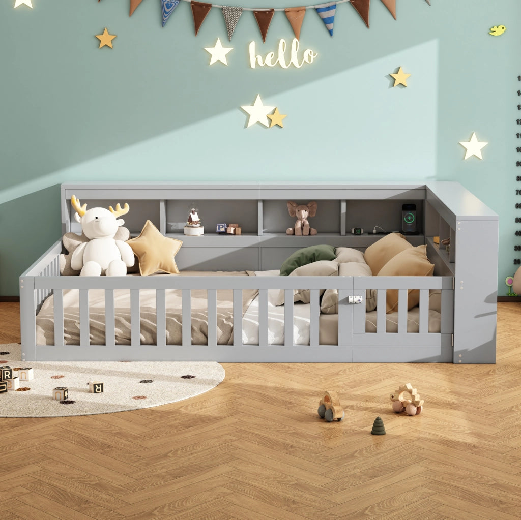 Letto divano per bambini 140x200 cm grigio con contenitore, senza materasso