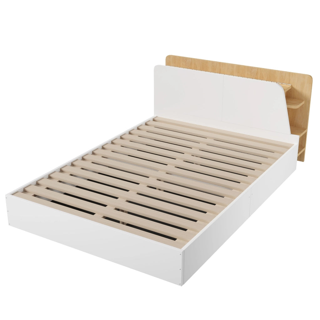 Letto 140x200 cm con contenitore idraulico, LED, USB e USB-C bianco naturale