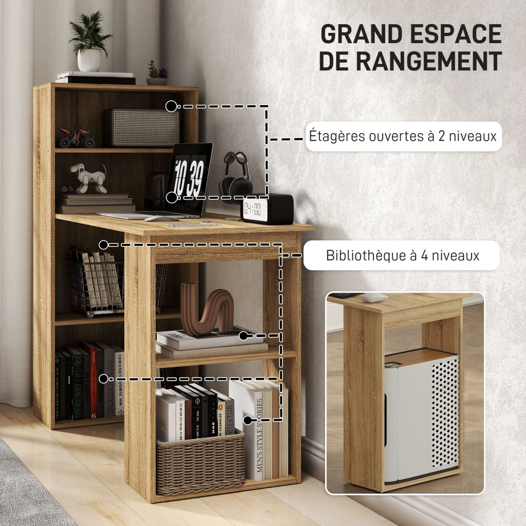 Scrivania angolare con libreria ¨C Xylo ¨C legno rovere, ripiani multipli per computer e stoccaggio