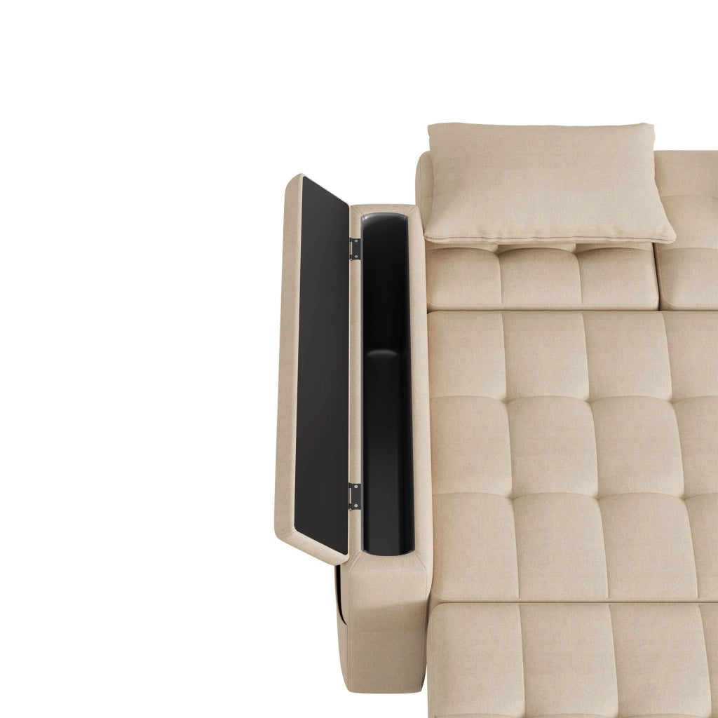 Divano letto 2 posti con schienale regolabile e vani portaoggetti beige