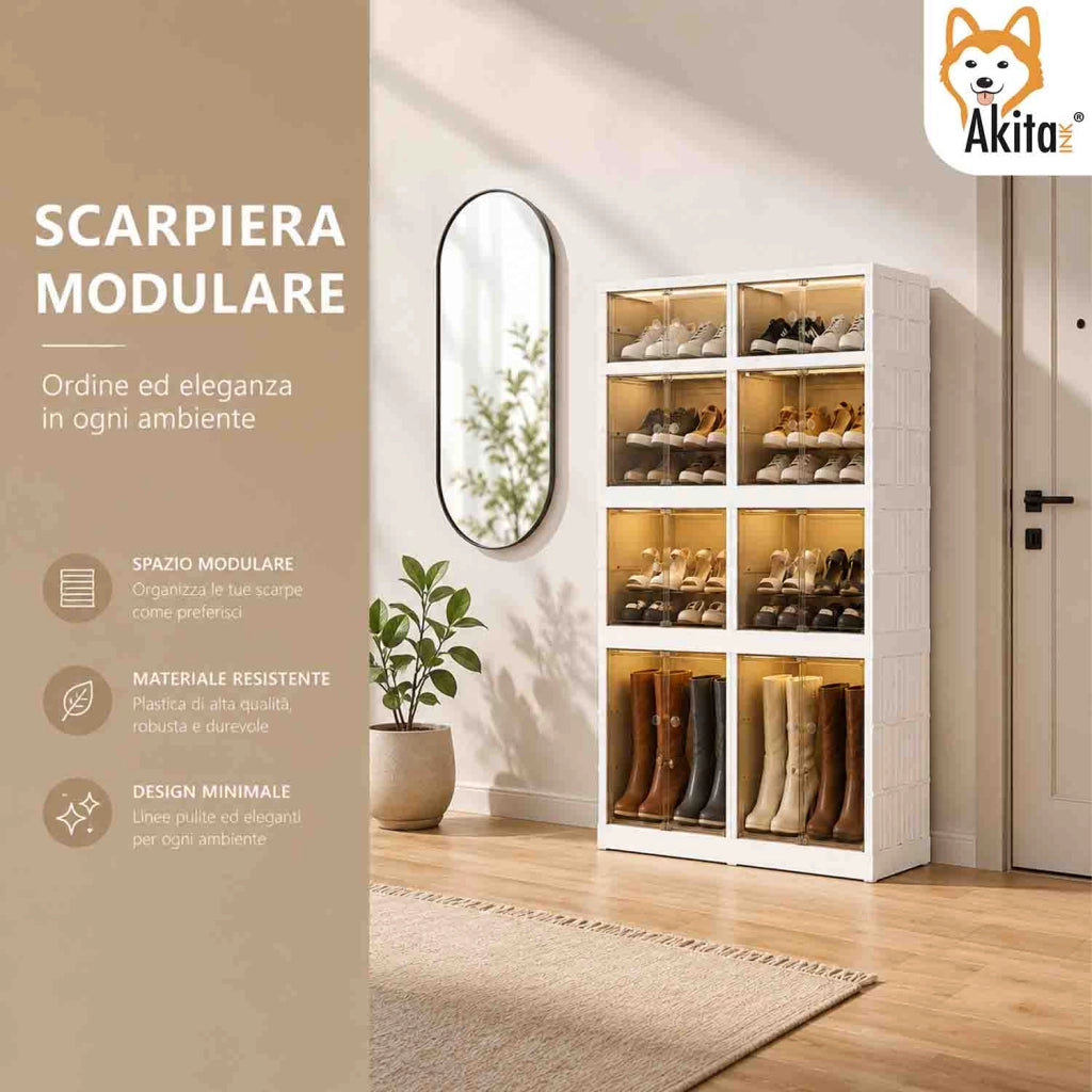 Akitaink Scarpiera Doppia Modulare Salvaspazio 4 Ripiani