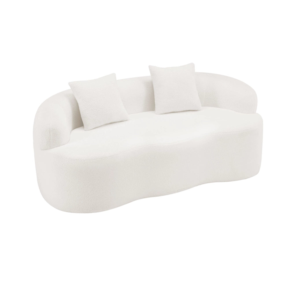Divano loveseat 2 posti curvo con 2 cuscini; schiuma e molle; bianco