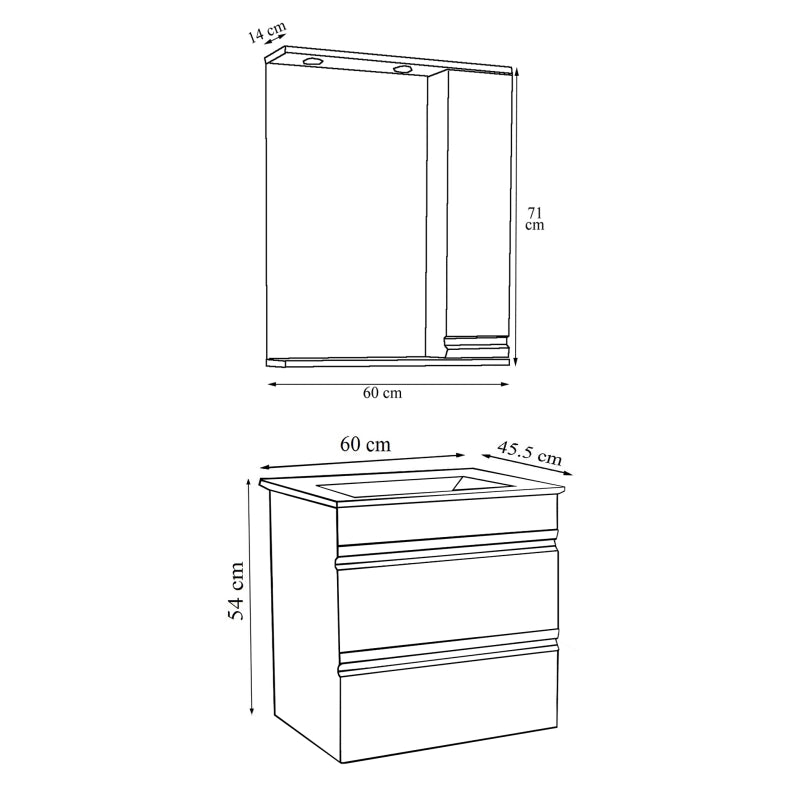 Sistema di Ezooza Set Bagno Completo 3 Pezzi Mobile con Lavabo Large + Pensile a specchio, Antracite ,
