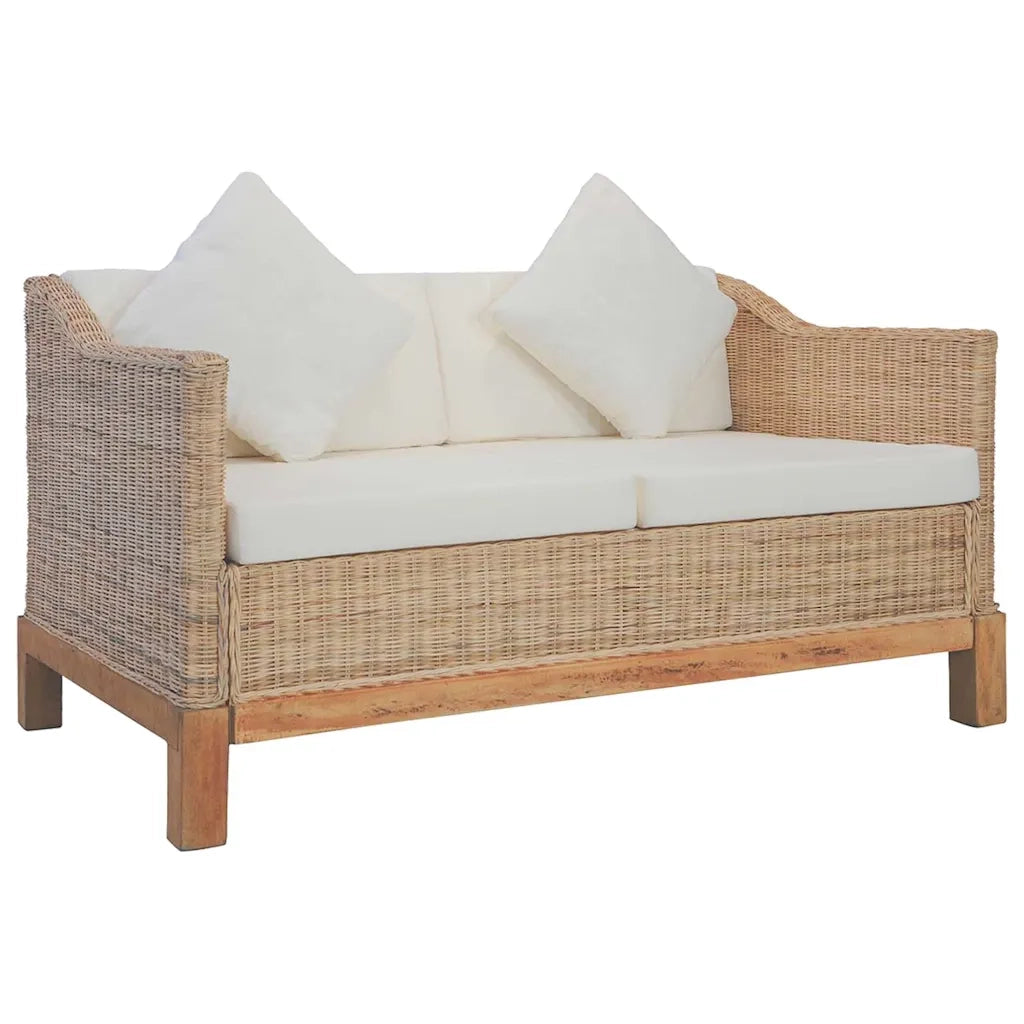 Divano a 2 Posti con Cuscini in Rattan Naturale 283076